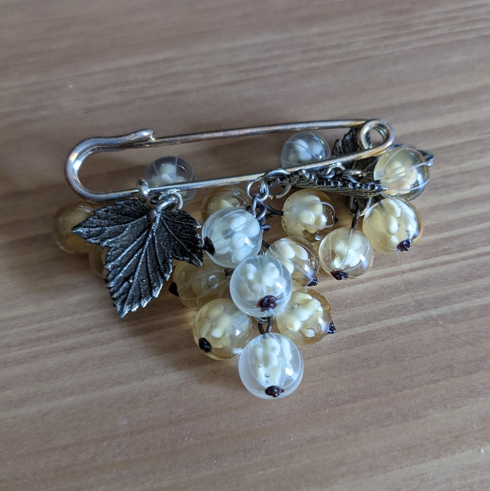 Handmade lamp work silver and glass currant brooch